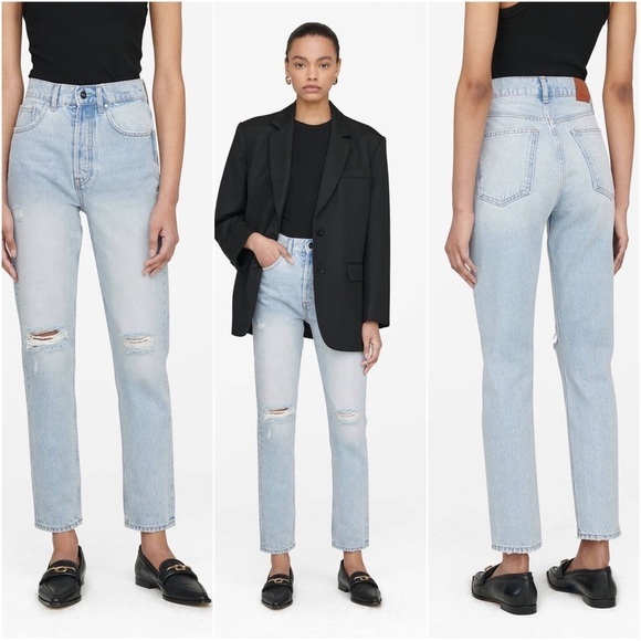 Anine Bing Sonya High Rise Ankle Jeans in Destructed Classic Blue Sz. 24 NWT - Picture 1 of 15